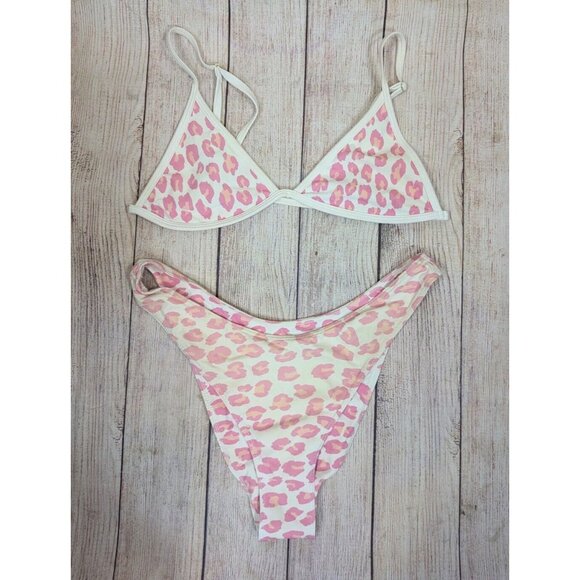 BAMBA SWIMWEAR Women's Pink Cheetah Bikini Two Piece Size Medium READ - Picture 1 of 8